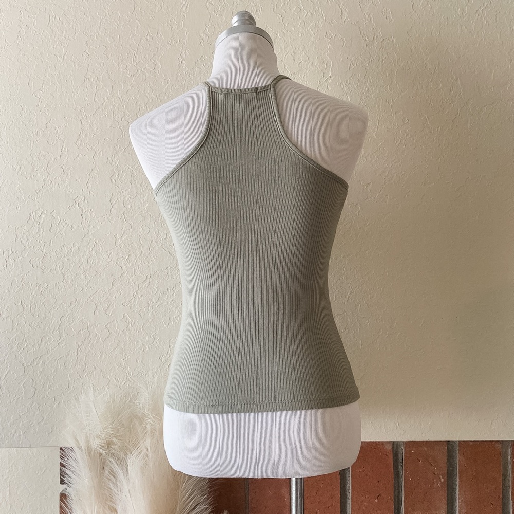 Sage Green Ribbed High Neck Tank Top - Picture 3 of 4